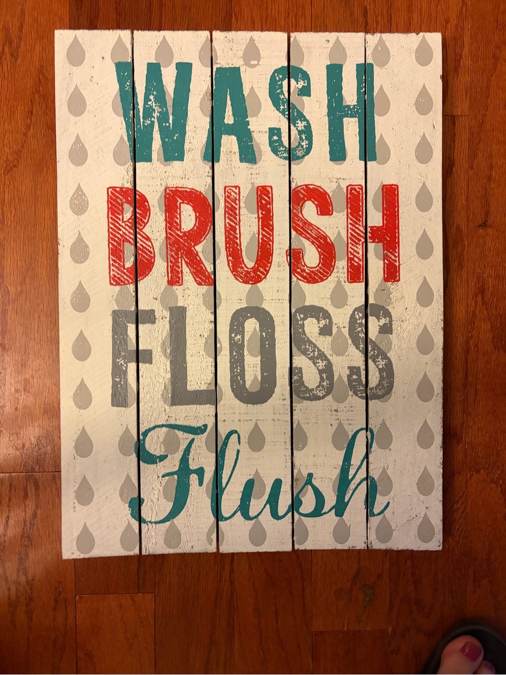 Wash Brush Floss Flush Wall Sign - Teal, Red, Gray